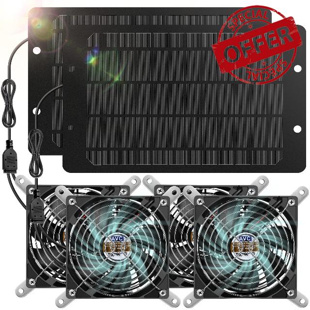 Gulfmew 2 Set Solar Powered Waterproof Fan Kit