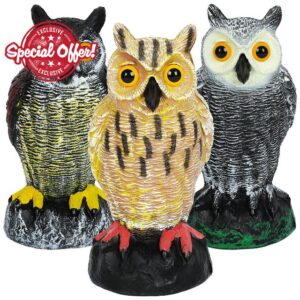 Ezoon 3 Pack Owl Decoy to Scare Birds Away