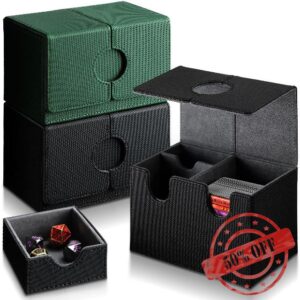 Silkfly 2 Pieces Card Storage Box Pu Leather Double Deck Case with Dice Tray Deck Game Case Holds 200+ Single Sleeved Magnet Collectible Card Compatible with MTG TCG CCG