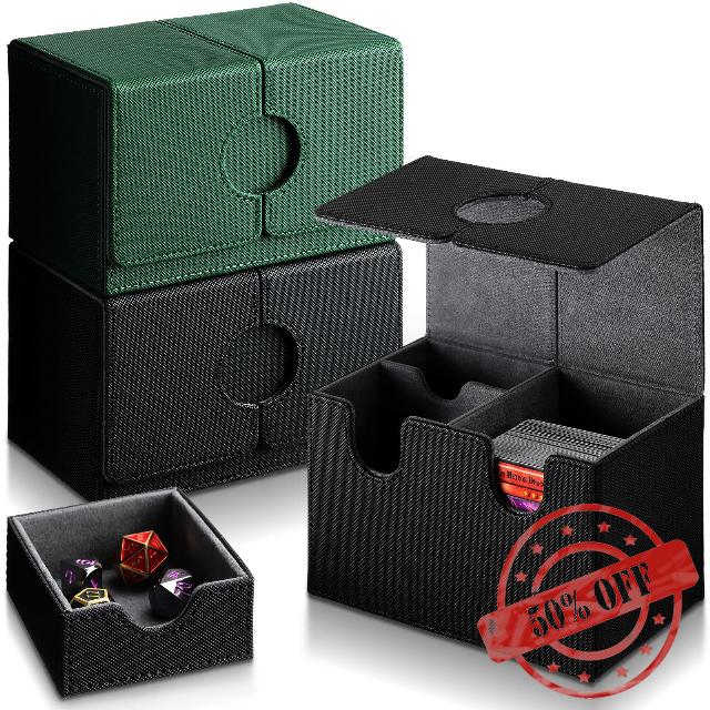 Silkfly 2 Pieces Card Storage Box Pu Leather Double Deck Case with Dice Tray Deck Game Case Holds 200+ Single Sleeved Magnet Collectible Card Compatible with MTG TCG CCG