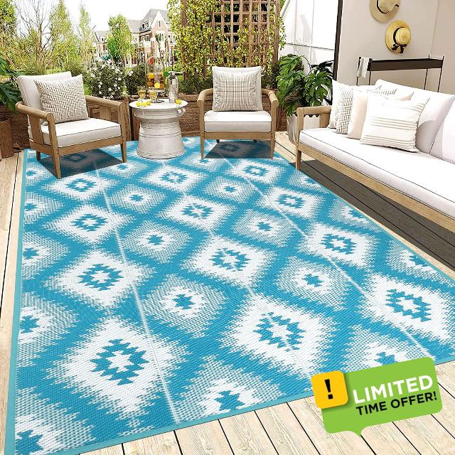 Ileading Outdoor Camping Rugs 5x8Ft Waterproof Reversible Outdoor Plastic Straw Rug Outdoor Rugs for Patios Portable RV Carpet for Clearance