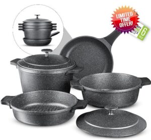 Granitestone Nesting Pots and Pans Set Nonstick Cookware Set 6 Piece Ultra Non Stick Pots and Pans Set with Lids/Frying Pan
