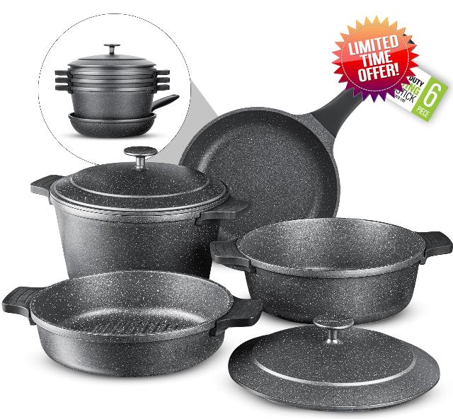 Granitestone Nesting Pots and Pans Set Nonstick Cookware Set 6 Piece Ultra Non Stick Pots and Pans Set with Lids/Frying Pan