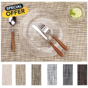 LEXMORE Placemats Set of 6 Washable Indoor/Outdoor Vinyl Place Mats for Dining Table Durable PVC Weave Table Mats(Caramel)
