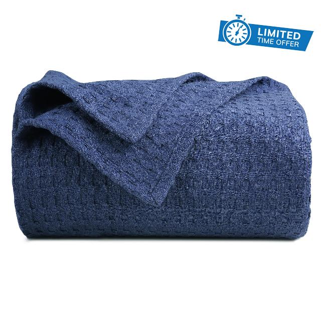 Bed Bath and Home 100% Cotton Luxury Waffle King Size Blanket - Lightweight