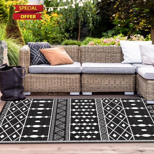 Patiobay Outdoor Rug 6'x9' Reversible Patio Rug