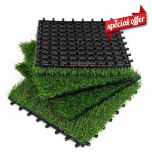 YouKeni Artificial Grass 4 Packs 12"x12" Dogs Training Pads Interlocking Turf for Pets Pee Faux Grass Deck Indoor Outdoor Rug