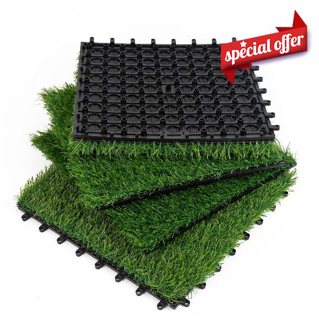 YouKeni Artificial Grass 4 Packs 12"x12" Dogs Training Pads Interlocking Turf for Pets Pee Faux Grass Deck Indoor Outdoor Rug