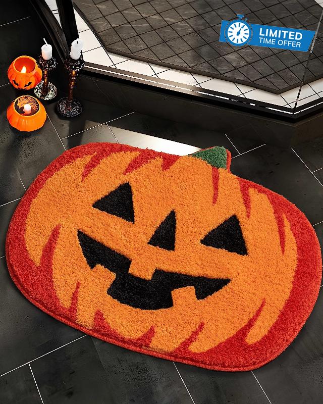 UNIBATH Halloween Bathroom Decor Fall Pumpkin Bathroom Rugs Non Slip Funny Cute Bath Mats for Bathroom Shower Tub Microfiber Washable Absorbent Carpet Autumn Home Decoration