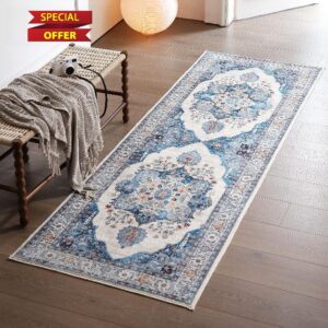 Vowkten Runner Rug Boho Persian 2'6''x8' Area Rugs Non Skid Machine Washable Low Pile Non-Shedding Runners for Hallways