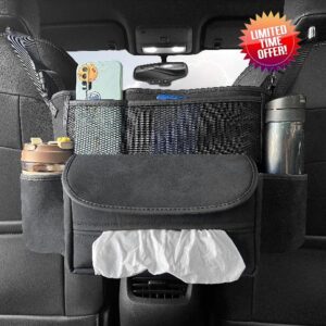 JEYODA Car Suede Seat Organizer High-capacity Seat Back Pouch&nbsp;Central Storage for Pickup SUVs Double-sided Tissue Storage Handbag Holder car accessories (Black)