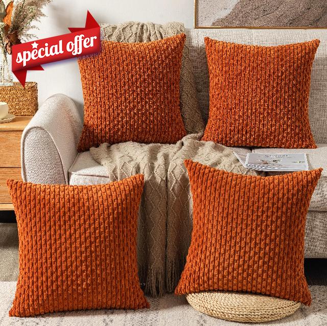 UGASA Soft Corduroy Pillow Covers Pack of 4 Boho Stripe Decorative Pillow Covers Pillowcases 20x20 Inch Home Decor Modern Farmhouse for Sofa Living Room Couch Bed