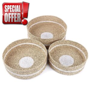 Round Coiled Raffia Rope Basket Bowls - 3 Decorative Storage Baskets Sustainable