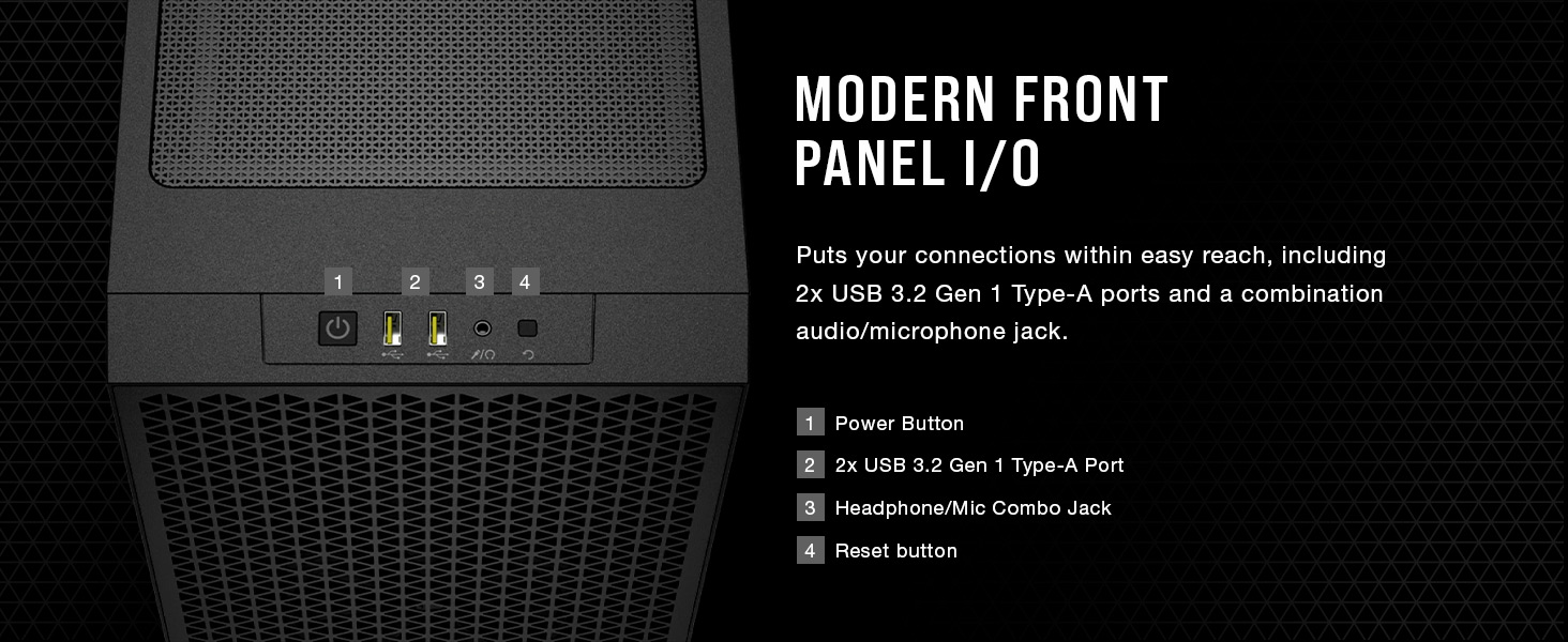 2x USB 3.2 Gen 1 Type-A ports, pc case, atx case, gaming pc case