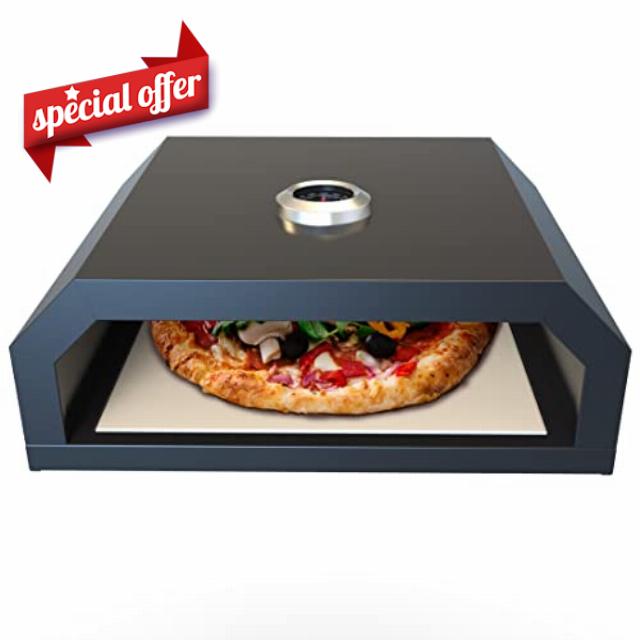 STANHERD Grill Top Pizza Oven | Fits On Charcoal & Gas Grills | Portable BBQ Gourmet Pizza Fire-Box | 13" Ceramic Pizza Baking Stone | Easy Carry Handles