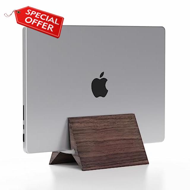 DOVICK Vertical Laptop Stand for Desk, Wooden Laptop Holder Vertical ,Gravity Auto Locking Laptop Vertical Stand ,for Fits All Laptops((Up to 17.3 inches) Walnut Wood