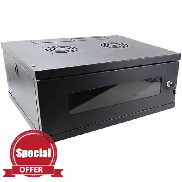 kenable FLAT PACK Wall Mounted Data Cabinet for 19 inch Network Rack Small 4U 450mm Black