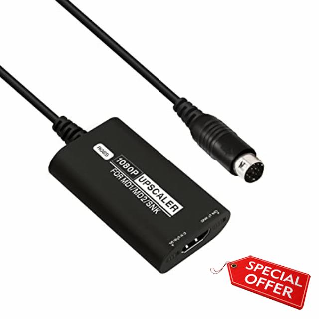 BITFUNX 1080P HDMI Adapter for SEGA Genesis/MD1/MD2/SNK Console - Supports 16:9/4:3 Aspect Ratio Switching and RGBS Input