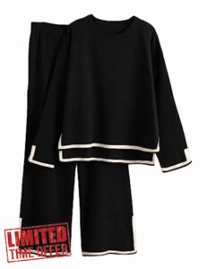 Tanming Women's 2 Piece Outfits Long Sleeve Knit Sweater Top Wide Leg Pants Lounge Sets Tracksuits