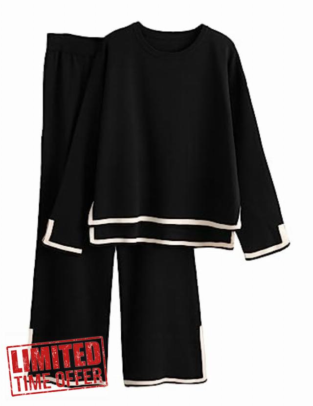 Tanming Women's 2 Piece Outfits Long Sleeve Knit Sweater Top Wide Leg Pants Lounge Sets Tracksuits