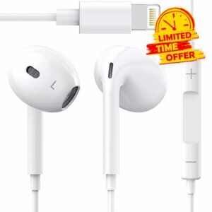 Oceovc Headphones Wired in-Ear Earbuds with Lightning Connector Plug and Play [MFi Certified] Corded Earphones with Mic Controller for iPhone 14/13/12/11 Pro Max/XR/X/SE/8P/8/7P/7-All iOS (White)