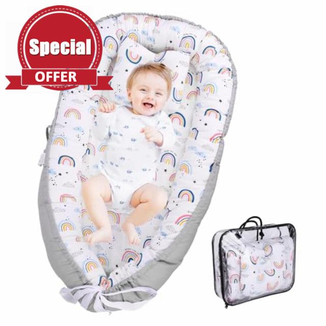 Faisly Baby Lounger for Newborn、100% Cotton Baby Bed、Breathable & Portable Baby Nest Sleeper、Snuggle Nest、Co Sleeper for Baby in Bed Fit in 0-24 Months、Newborn Essentials Soft Infant Lounger(Gray)
