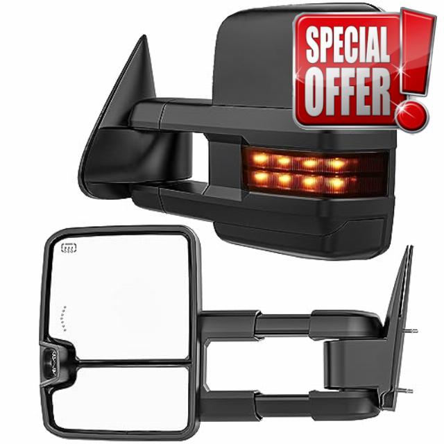 Smoked Heated Tow Mirrors Compatible with 2003-2006 Chevy Silverado GMC Sierra(2007 classic)1500 2500 3500