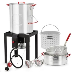 Aluminum Seafood Crawfish Boiler Pot w/38000 BTU Outdoor Propane Stove Burner Stand for 20 Lb Turkey