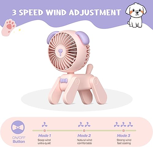 Cute Puppy Foldable Fan for Grils Women