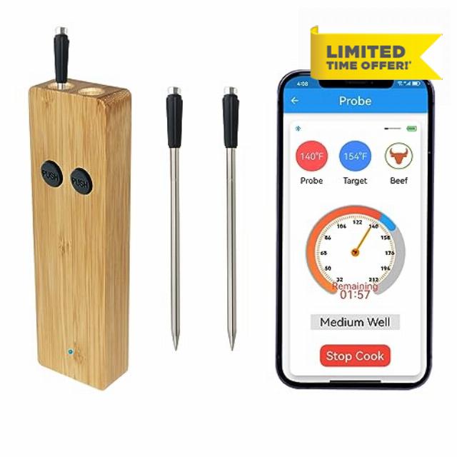 Smart Wireless Meat Thermometer 360FT APP Control Bluetooth Wireless Digital Cooking Thermometer for Grilling and Smoking/BBQ/Oven/Smoker/Air Fryer/Stove (2*Probes)