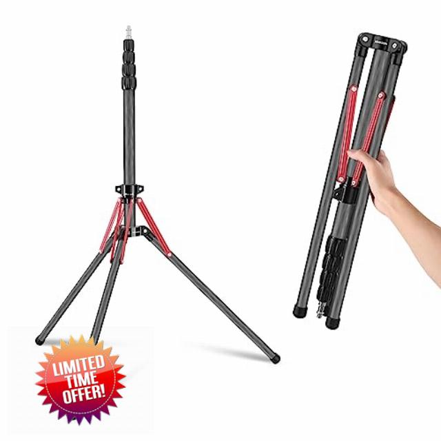 NEEWER Light Stand Carbon Fiber with 180° Reversible Legs