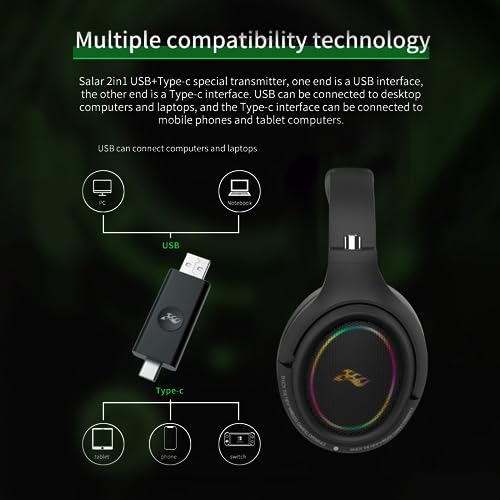 2.4G Wireless RGB Light Headphones with Mic for Phone Laptop Computer
