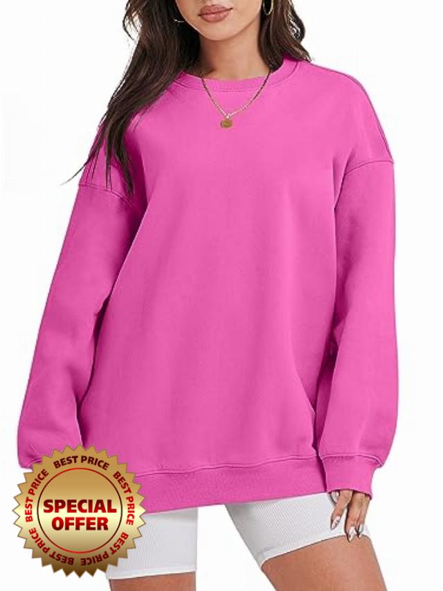 Caracilia Womens Oversized Sweatshirt Crewneck Loose fit Long Sleeve Fleece Pullover 2023 Fall Casual Clothes Hoodie Top