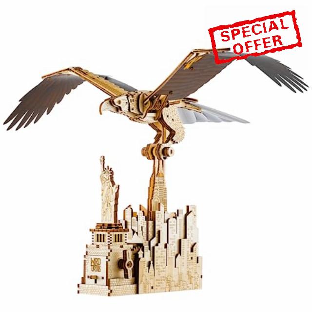 Wood Trick Liberty Eagle 3D Wooden Puzzles for Adults and Kids to Build - Mechanical Wings Movement - Engineering DIY Project Bird 3D Puzzles for Adults Model Kits