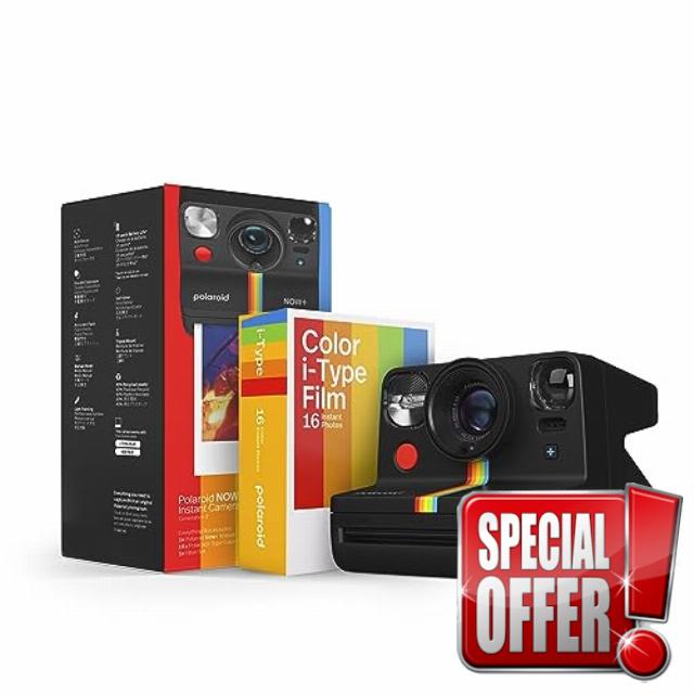 Polaroid Now+ Generation 2 - Camera + Film Bundle (16 Photos Included) - Black - Bluetooth Connected App Controlled Instant Film Camera (6250)