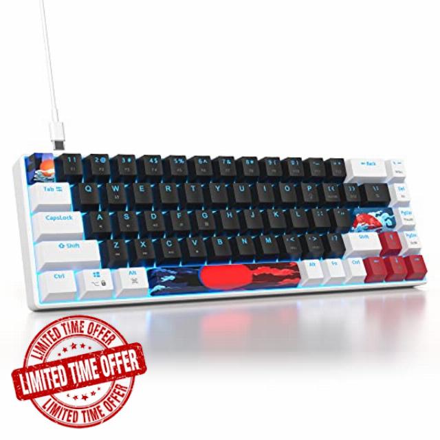 Ussixchare 60 Percent Gaming Keyboard 68 Keys Mechanical Keyboard LED Backlit Compact Wired Keyboard with Red Switch for Windows MAC PS4/5 Xbox Gamer(White-Black)