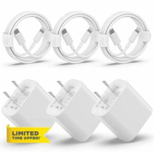 iPhone 14 13 12 Fast Charger【Apple MFi Certified】 20W PD USB C Wall Charger 3-Pack 6FT Cable Fasting Charging Adapter Compatible with iPhone 14 Pro Max/13 Pro Max/12 Pro Max/11 Pro Max/XS/XR/X