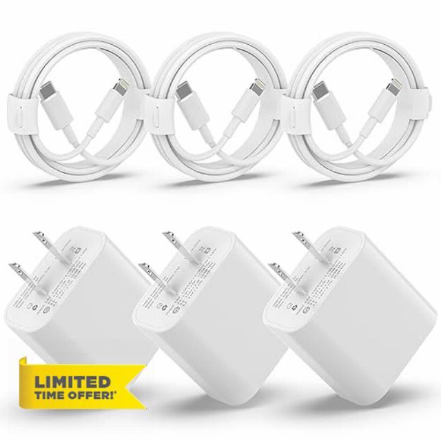 iPhone 14 13 12 Fast Charger【Apple MFi Certified】 20W PD USB C Wall Charger 3-Pack 6FT Cable Fasting Charging Adapter Compatible with iPhone 14 Pro Max/13 Pro Max/12 Pro Max/11 Pro Max/XS/XR/X