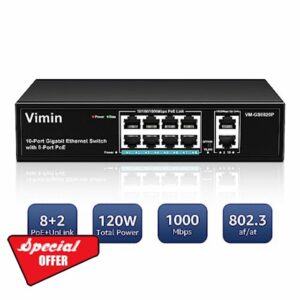 VIMIN 8 Port Gigabit PoE Switch with 2 Uplink Gigabit Ports