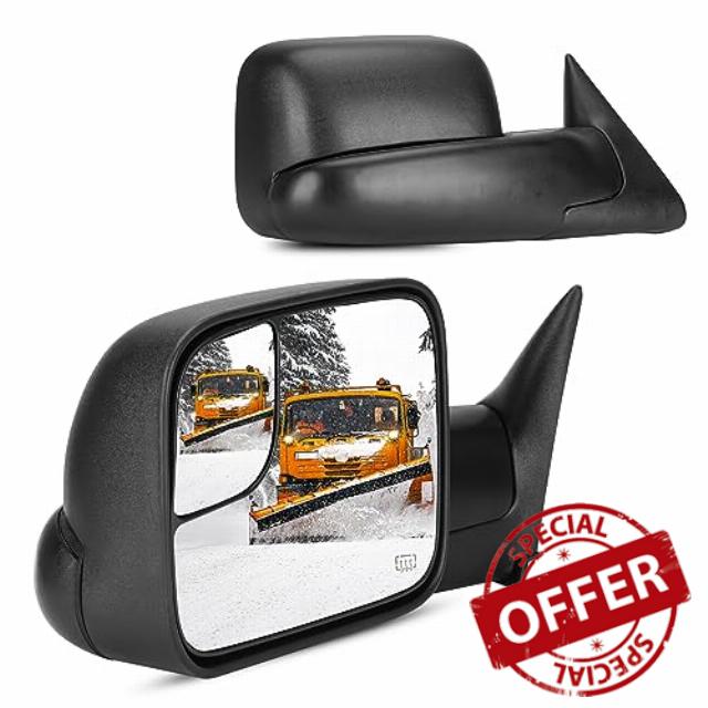 Towing Mirrors Compatible with 1998 1999 2000 2001 Dodge Ram 1500 2500 3500 Pickup Truck with Power Heated Manual Folding Telescoping Set of 2