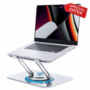 TechSync Adjustable Laptop Stand for Desk with 360&deg; Rotating Base | Ergonomic & Foldable Laptop Riser Compatible with MacBook Pro/Air & Notebook upto 16 Inches | Stable Laptop Holder for Work | Silver