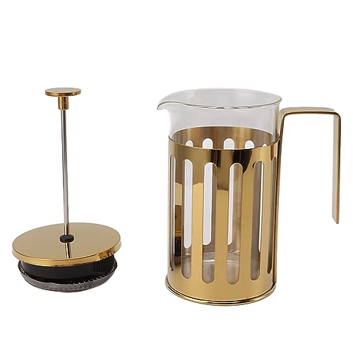 French Press Pot Heat Resistant 304 Stainless Steel Professional High Borosilicate Glass Long Lifespan for Home for Camping (600ML Gold)
