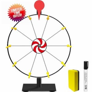 12 Inch Spinning Prize Wheel White Tabletop Prize Wheel Spinner with Stand Spinner Wheel with 10 Slots Heavy Duty Base Roulette Wheel for Carnival