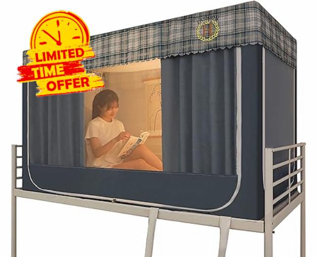 Leodun Signature 3Door Indoor Bed Tent Privacy Space Indoor Students Dorm Bunk Mosquito Net Bed Curtains for Warm and Cozy Dream Sleep Tent Floorless Type Tent