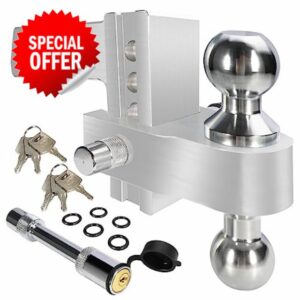 VEPURLT Adjustable Trailer Hitch 4 Inch Drop Hitch with 2" and 2-5/16" Stainless Steel Tow Balls for 2 Inch Receiver