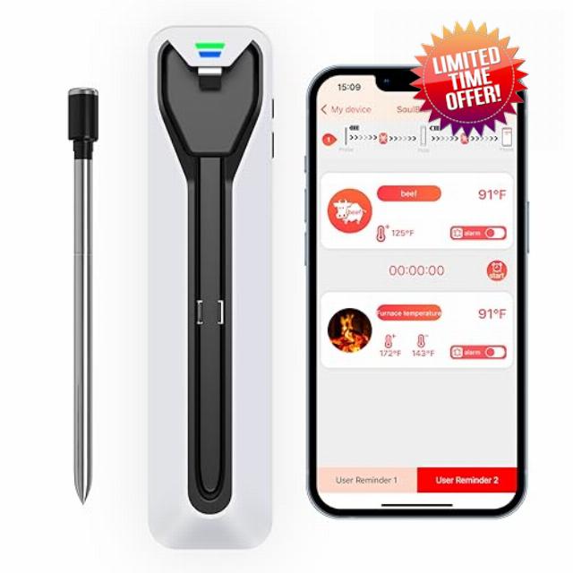 JCHOPE 500ft Smart Meat Thermometer Wireless | Dual High Sensitive Sensor Bluetooth Meat Thermometer Digital | Last Up to 24 Hour | Meat Thermometers for Grilling Oven Grill Smoker Rotisserie