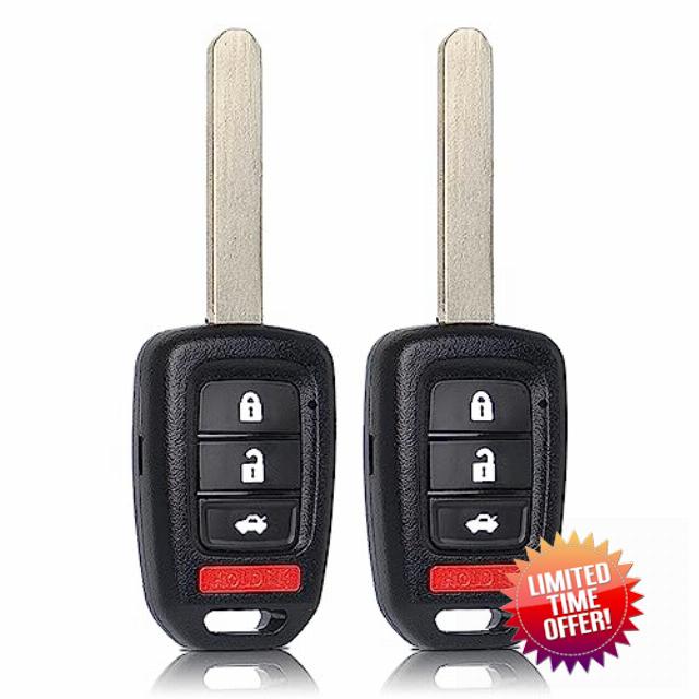 Key Fob Remote Replacement Fits for Honda Accord 2013 2014 2015 / Civic 2014-2015 MLBHLIK6-1T Keyless Entry Remote Control Head Key Uncut 4 Buttons 315 MHz ID74 G 35118-T2A-A20 Pack of 2