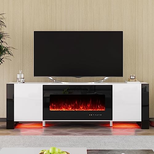 70" Modern High Gloss Entertainment Center LED Lights