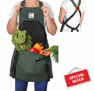 Soil & Sun Gardening Apron with Pockets and Harvesting Pouch - Durable Canvas Design for Men and Women - Convenient Tool Storage and Effortless Harvesting