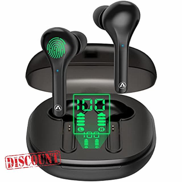 Wireless Earbuds Bluetooth Headphones with Wireless Charging Case and LED Power Display 35Hr Playtime Bass Stereo Sound Earphones Sweatproof Touch Control Built in Mic Headset for Sport Workout Office